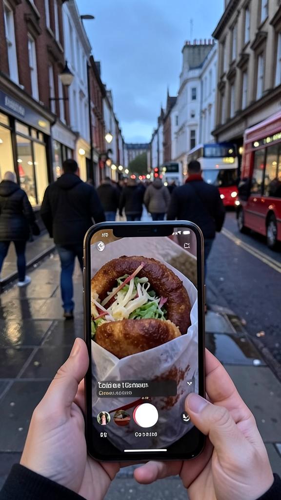 Street food filmed on a phone on a London street