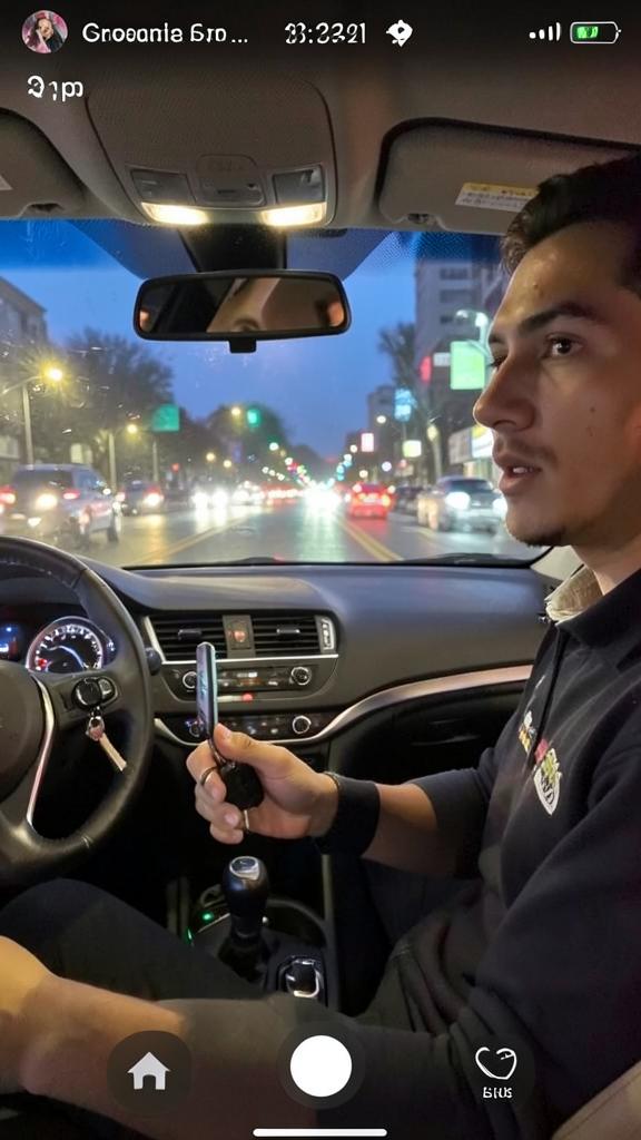 Creator filming inside a car at night